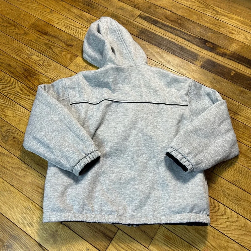 Vintage Reversible Hooded Jacket Black‎ White Gray Striped Zip Up Outerwear